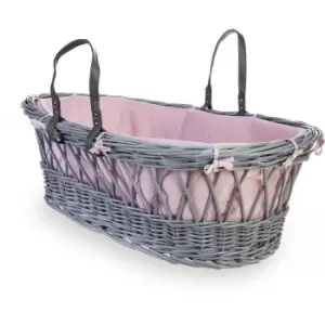 Baby Love Grey Wicker Moses Basket - Pink - Pink - Clair De Lune