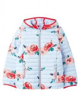 Joules Girls Kinnaird Floral Packaway Padded Jacket - Blue, Size 8 Years, Women