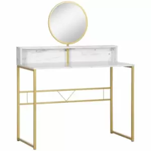 HOMCOM Modern Dressing Table With Round Mirror White