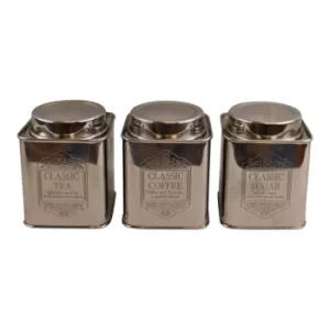 Silver Metal Tea Coffee & Sugar Storage Tins