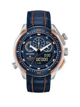 Citizen Eco-Drive Promaster Black And Orange Detail Chronograph Dial Orange Stiched Black Leather Strap Mens Watch