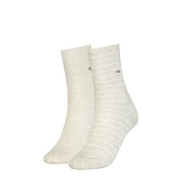 Tommy Bodywear Hilfiger Stripe Crew Socks 2 Pack Ladies - Beige