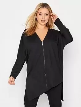 Yours Asymmetric Zip Front Cardigan - Black, Size 22-24, Women