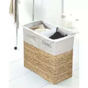 Laundry Hamper Bin Basket 2 Compartment Large Storage Hyacinth Lights And Darks - Multicoloured