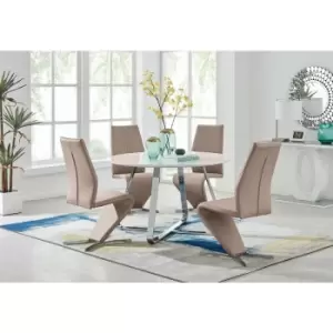 Santorini White Wood Contemporary Round Dining Table And 4 Cappuccino Grey Willow Chairs - Cappuccino