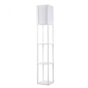 Wooden Shelving Unit Floor Lamp With Fabric Shade in White