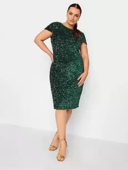 Yours Sequin Velvet Shift dress, Green, Size 30-32, Women