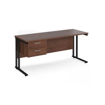 Office Desk Rectangular Desk 1600mm With Pedestal Walnut Top With Black Frame 600mm Depth Maestro 25 MC616P2KW