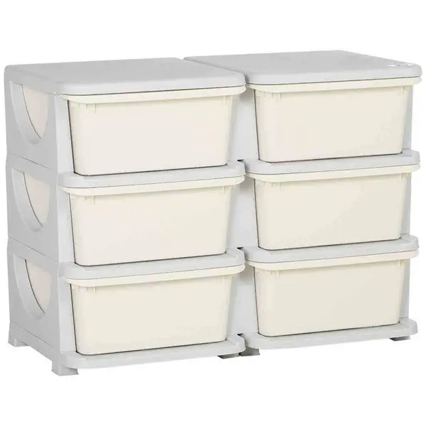 HOMCOM Kids Storage Unit Toy Box Vertical Dresser with Six Drawers - Cream