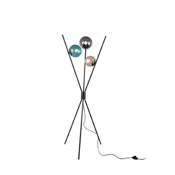 Lance Modern 3 Light Tripod Floor Lamp Black Matt with Footswitch