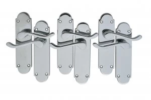 Wickes Vancouver Victorian Shaped Latch Door Handle Set - Chrome 3 Pairs