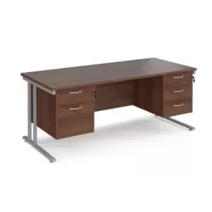 Office Desk Rectangular Desk 1800mm With Double Pedestal Walnut Top With Silver Frame 800mm Depth Maestro 25 MC18P23SW