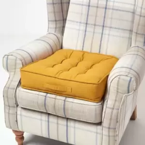 Mustard Cotton Armchair Booster Cushion - Yellow - Homescapes