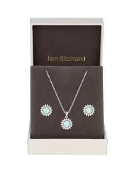 Jon Richard Rhodium Plated Aqua Set - Gift Boxed