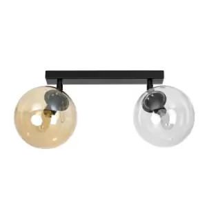 Tofi Black Globe Twin Ceiling Spotlight with Clear, Graphite, Amber Glass Shades, 2x E14