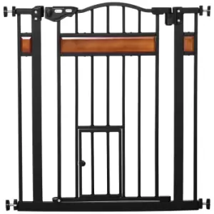 PawHut Dog Gate with Cat Flap (74-80cm Wide) - Black