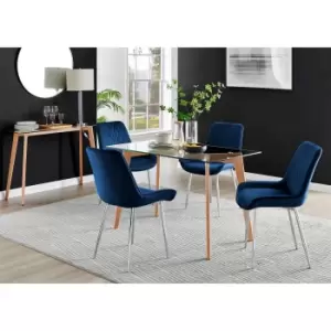 Furniture Box Malmo Glass and Wooden Leg Dining Table & 4 Navy Pesaro Silver Chairs