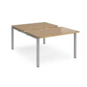 Bench Desk 2 Person Starter Rectangular Desks 1200mm With Sliding Tops Oak Tops With Silver Frames 1600mm Depth Adapt