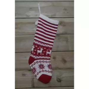 60cm Red And White Striped Christmas Stocking With Reindeer Pattern