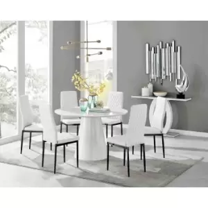 Furniture Box Palma White High Gloss Round Dining Table and 6 White Milan Black Leg Chairs