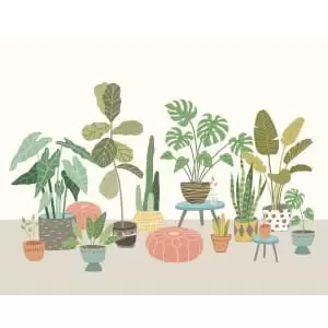 Origin Murals Houseplant Pots Grey Wall Mural - 3 x 2.4m