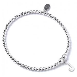 Initial J Charm with Sterling Silver Ball Bead Bracelet