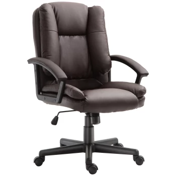 HOMCOM Swivel Executive Office Chair Mid Back Faux Leather Computer Desk Chair for Home with Double-Tier Padding, Arm, Wheels, Brown AOSOM UK