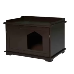 Pawhut Wooden Cat Litter Box Covered Mess w/ Free End Table Storage Cabinet - Brown