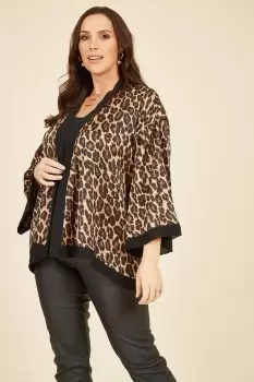 Brown Plus Size Animal Print Satin Kimono