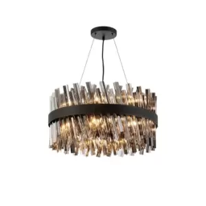 Lysander 18 Light G9, Ceiling Pendant Round, Satin Black, Smoke Item Weight: 16.81kg