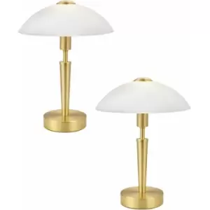 2 pack Table Lamp Brass Matt Touch on & off Shade White Satinized Glass E14 60W