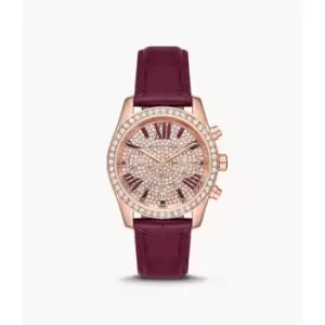 Michael Kors Womens Lexington Lux Chronograph Berry Croco Leather Watch - Red