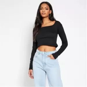 I Saw It First Rib Square Neck Cotton Crop Top - Black