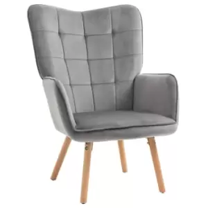 Homcom Modern Accent Chair Velvet Touch Tufted Wingback Armchair Grey