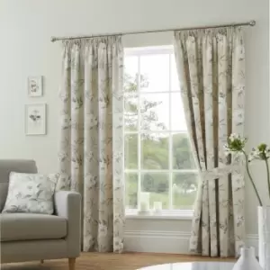 Dreams & Drapes Eve Floral Print 100% Cotton Lined Pencil Pleat Curtains, Natural, 46 x 54 Inch