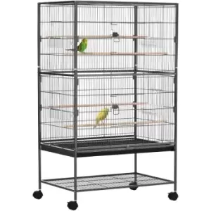 PawHut Large Bird Cage Budgie Cage for Finch Canaries Parrot with Stand Grey - Grey