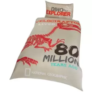 National Geographic Dino Explorer Velociraptor Duvet Set (Single) (Beige/Red) - Beige/Red