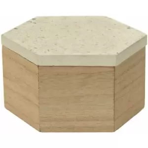 Premier Housewares - Beige Small Terrazzo Effect Trinket Box Wooden Jewellery Box Display Case Small Storage Case Accessory Storage Hexagonal Shape