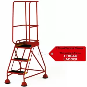 4 Tread Mobile Warehouse Steps & Guardrail RED 2m Portable Safety Stairs