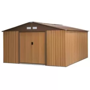 Outsunny 13' x 11 Metal Double Door Apex Storage Shed - Brown