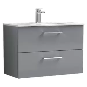 Arno Gloss Cloud Grey 800mm Wall Hung 2 Drawer Vanity Unit with 18mm Profile Basin - ARN1326B - Cloud Grey - Nuie