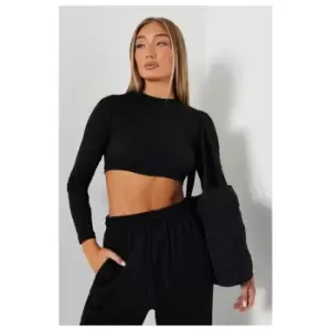 I Saw It First Cotton Rib Long Sleeve Crop Top - Black