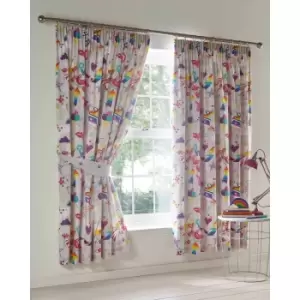 Portfolio Home Kids Club Sketch Children Summer Party Pair Of Lined Curtains (66 X 72") With Matching Tie Backs Multi-coloured