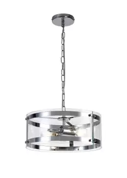 Cylindrical Ceiling Pendant, 2 Light E27, Polished Chrome