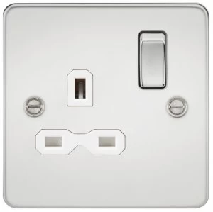 10 PACK - Flat plate 13A 1G DP switched socket - polished chrome with white insert