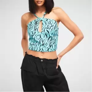 Missguided Zebra Print Halterneck Crop Top - Blue