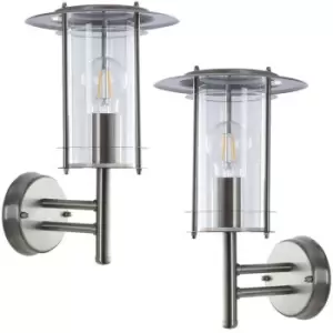 2 PACK IP44 Outdoor Wall Light Stainless Steel Lantern Glass Round Outdoor Lamp