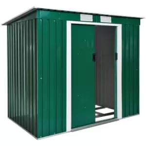 Tectake - Shed with slanted roof - garden shed, metal shed, tool shed - green/white - green/white