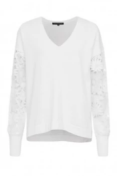 French Connection Manzoni Lace Sleeves Jumper White