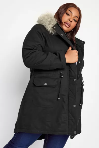 Faux Fur Hood Parka Coat